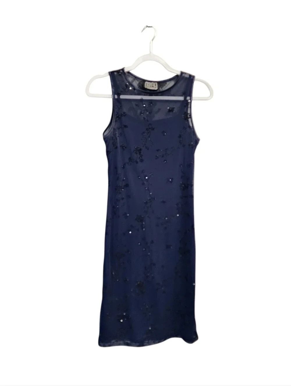 Vintage Y2K Navy Floral Burnout Velvel Mesh Midi Dress S Whimsigoth Butterfly